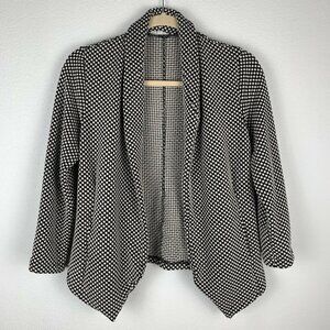 Weston Anthropologie S Black White Polka Dot Open Front Blazer Cardigan Jacket